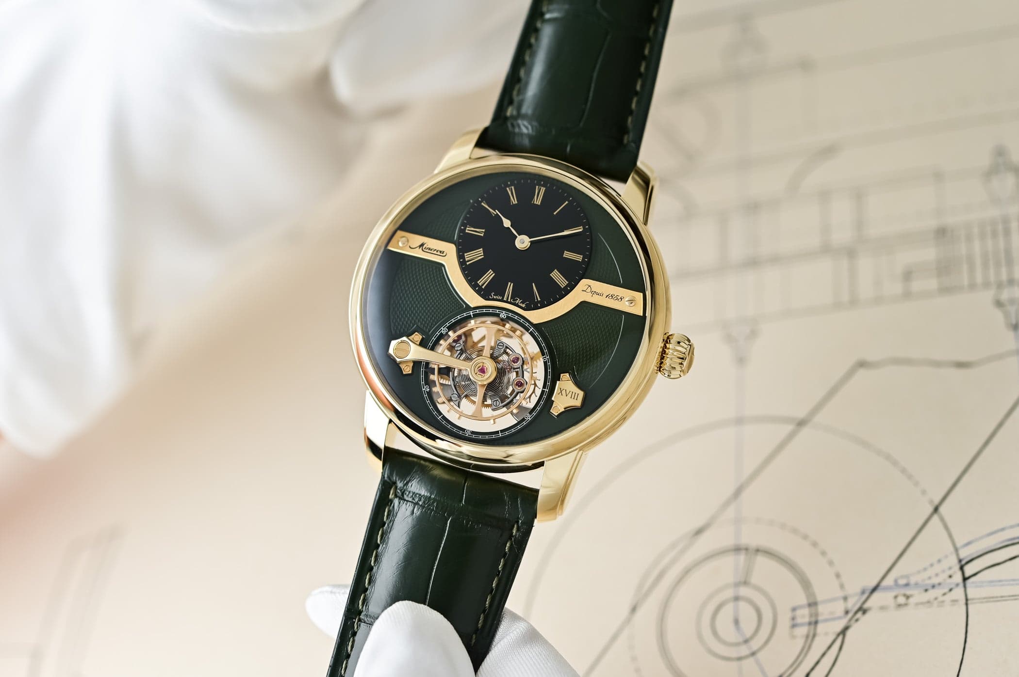 The Minerva Exo Tourbillon Turns Olive Green in Yellow Gold