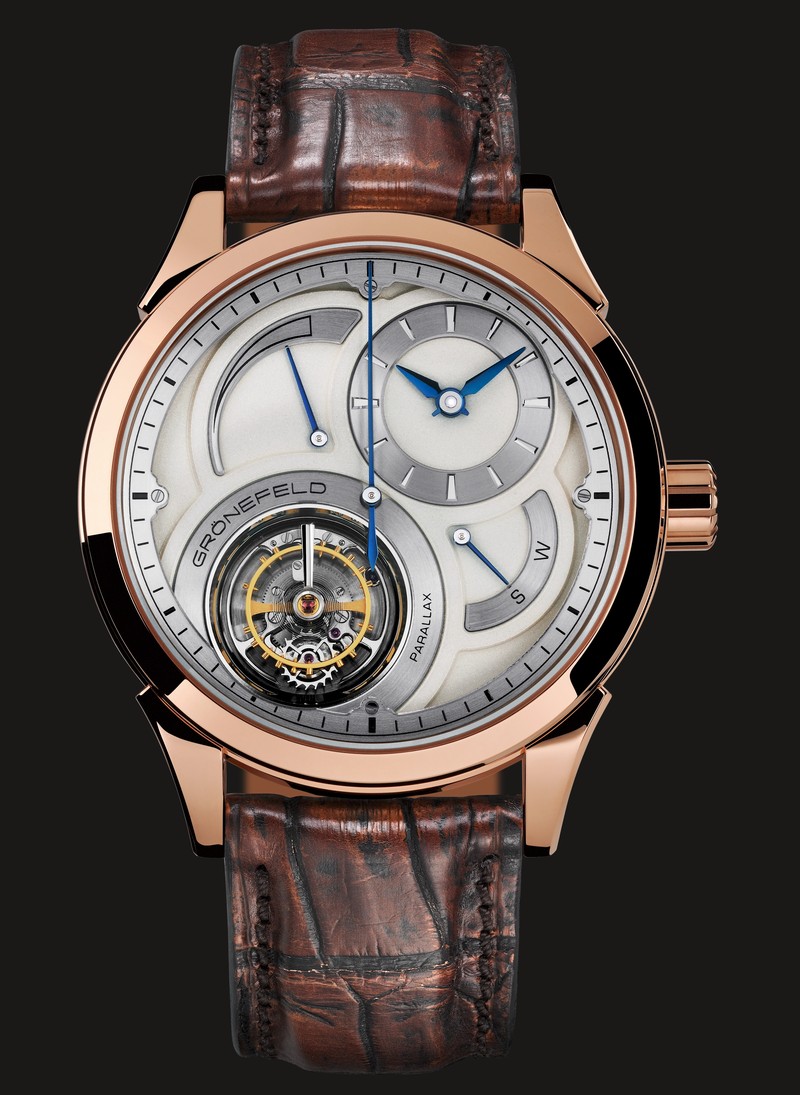 Grönefeld Parallax Tourbillon in steel with salmon and silver dial, GPHG Best Tourbillon 2014