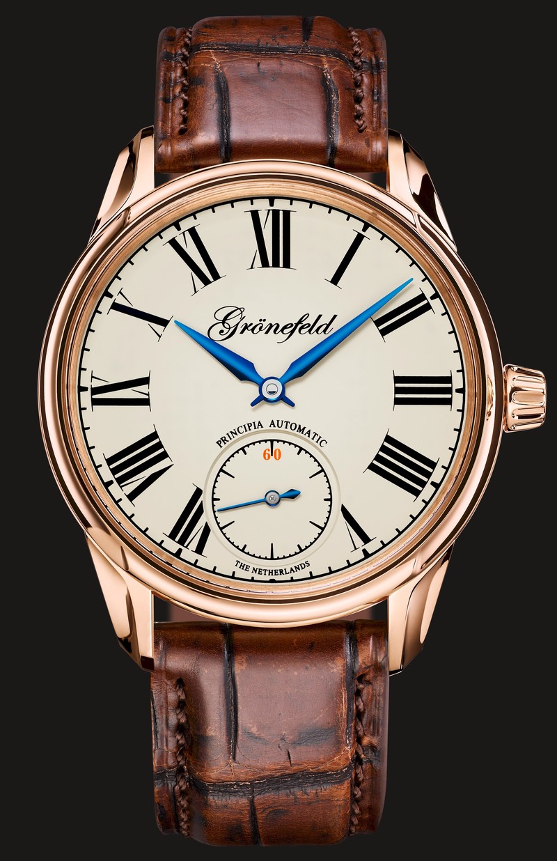 Grönefeld 1941 Principia Automatic with salmon dial and blue hands